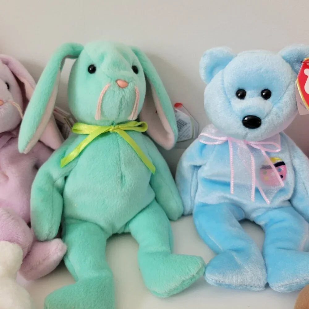 Ty Beanie Baby Lot of 7 Easter Vintage Floppity Hippity Ears Fleece Eggs It New